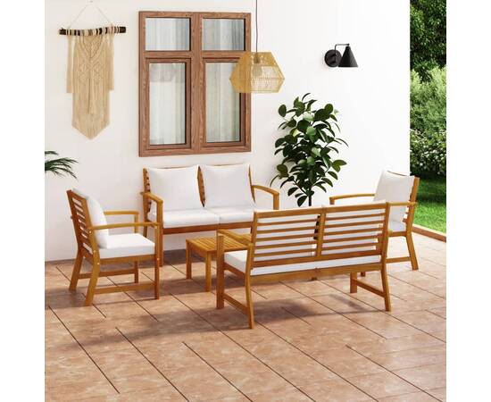 Set mobilier de grădină cu perne, 5 piese, lemn masiv de acacia