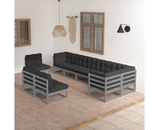 Set mobilier de grădină cu perne, 9 piese, lemn masiv de pin