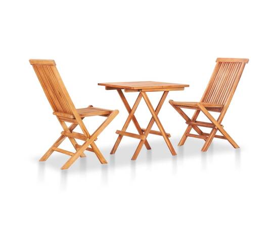 Set mobilier de bistro cu perne gri, 3 piese, lemn masiv de tec, 2 image