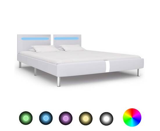 Cadru de pat cu led, alb, 180 x 200 cm, piele artificială