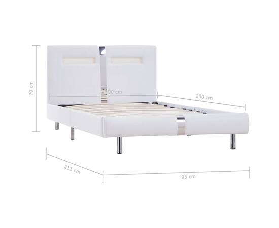 Cadru de pat cu led, alb, 90 x 200 cm, piele artificială, 8 image