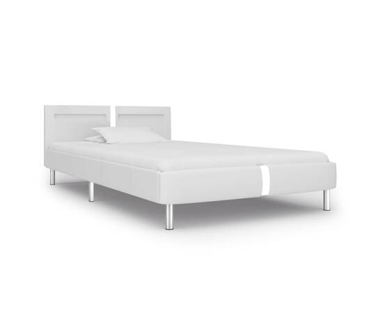 Cadru de pat cu led, alb, 90 x 200 cm, piele artificială, 2 image