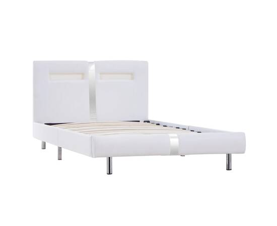 Cadru de pat cu led, alb, 90 x 200 cm, piele artificială, 3 image