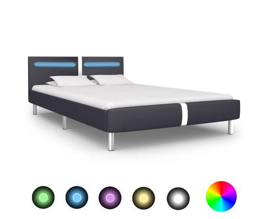 Cadru de pat cu led, negru, 140 x 200 cm, piele artificială