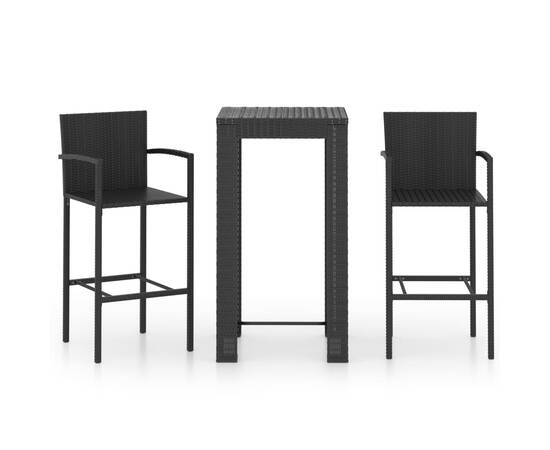 Set de bar de exterior cu cotieră, 3 piese, negru, poliratan, 2 image