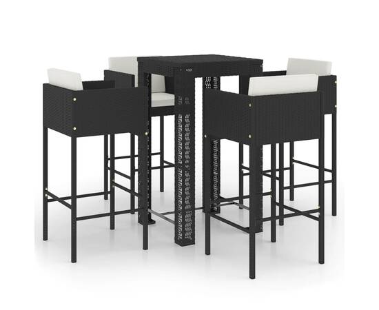 Set mobilier bar de grădină cu perne, 5 piese, negru, poliratan, 2 image