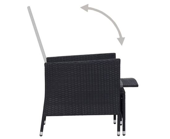 Set mobilier de grădină cu perne, 3 piese, negru, poliratan, 6 image