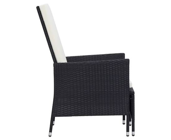 Set mobilier de grădină cu perne, 3 piese, negru, poliratan, 5 image