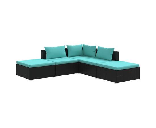 Set mobilier de grădină cu perne, 5 piese, negru, poliratan, 2 image