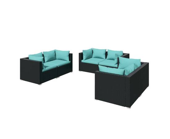 Set mobilier de grădină cu perne, 6 piese, negru, poliratan, 2 image