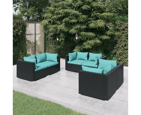 Set mobilier de grădină cu perne, 6 piese, negru, poliratan