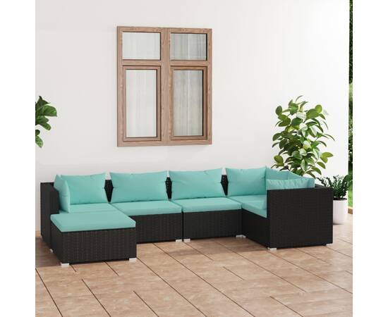 Set mobilier de grădină cu perne, 6 piese, negru, poliratan