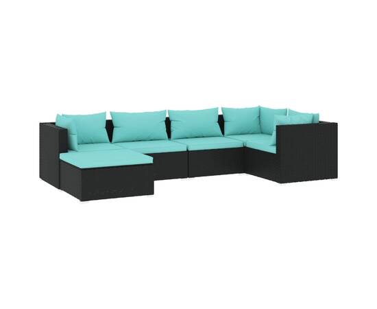 Set mobilier de grădină cu perne, 6 piese, negru, poliratan, 2 image