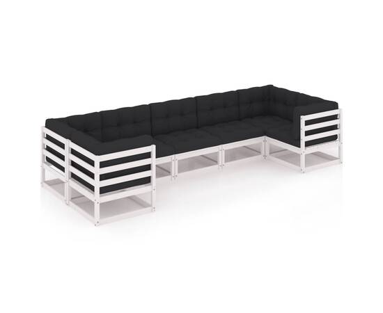 Set mobilier de grădină cu perne, 7 piese,alb,lemn masiv de pin, 2 image