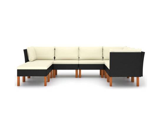 Set mobilier de grădină cu perne, 8 piese, negru, poliratan, 3 image