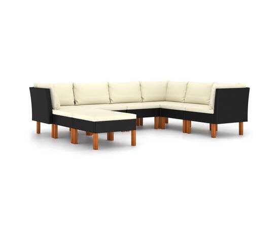 Set mobilier de grădină cu perne, 8 piese, negru, poliratan, 2 image