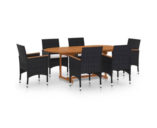 Set mobilier pentru grădină, 7 piese, negru, poliratan, 2 image