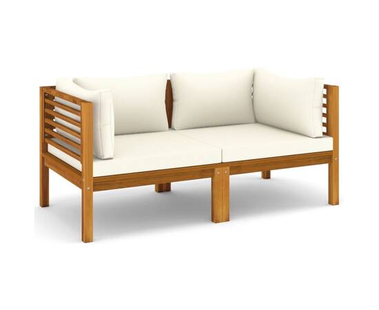 Canapea de grădină cu 2 locuri, perne crem, lemn masiv acacia, 2 image