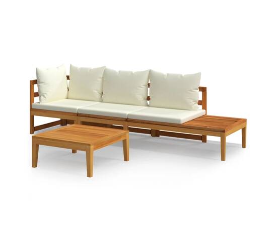 Set mobilier grădină perne alb/crem, 3 piese, lemn masiv acacia, 2 image