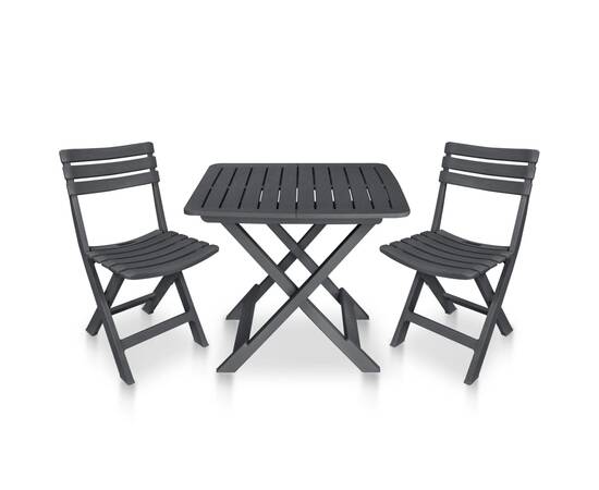 Set mobilier de bistro pliabil, 3 piese, antracit, plastic