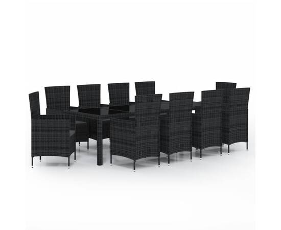 Set mobilier de exterior cu perne, 11 piese, negru, poliratan, 2 image