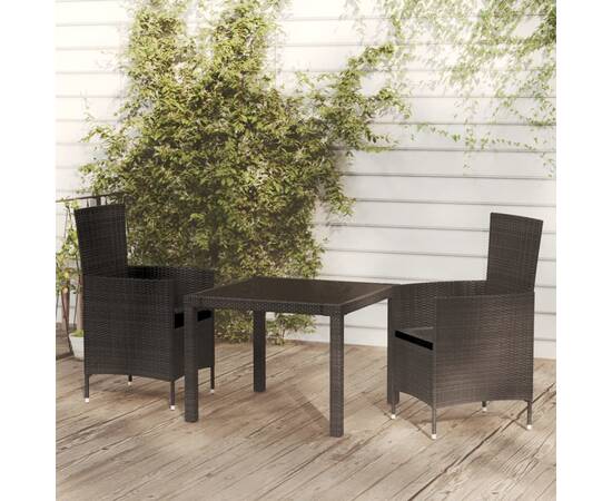 Set mobilier de exterior cu perne, 3 piese, negru, poliratan