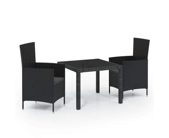 Set mobilier de exterior cu perne, 3 piese, negru, poliratan, 2 image