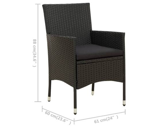 Set mobilier de exterior cu perne, 3 piese, negru, poliratan, 10 image