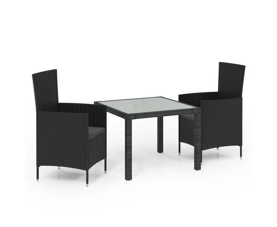 Set mobilier de exterior cu perne, 3 piese, negru, poliratan, 2 image