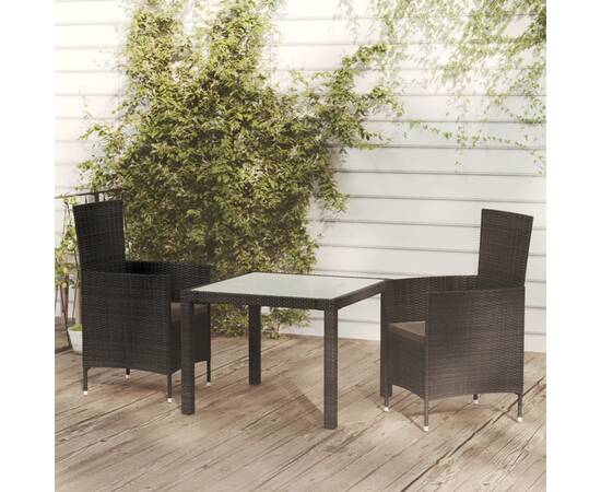 Set mobilier de exterior cu perne, 3 piese, negru, poliratan