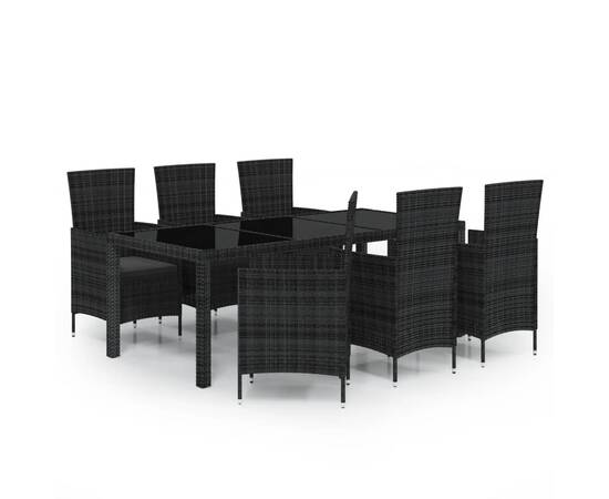 Set mobilier de exterior cu perne, 7 piese, negru, poliratan, 2 image