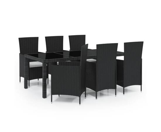 Set mobilier de exterior cu perne, 7 piese, negru, poliratan, 2 image