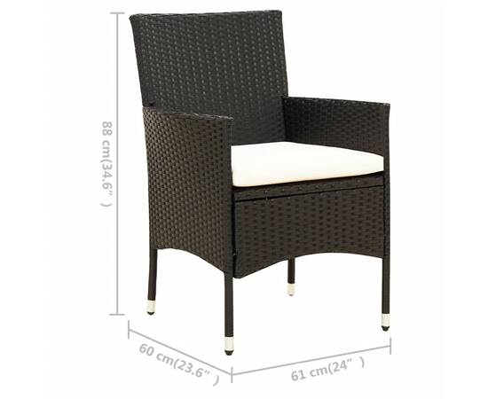 Set mobilier de exterior cu perne, 9 piese, negru, poliratan, 10 image