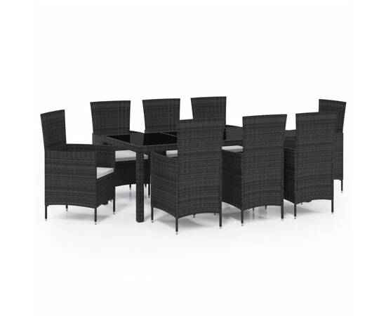 Set mobilier de exterior cu perne, 9 piese, negru, poliratan, 2 image