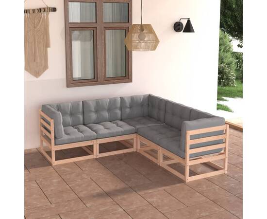 Set mobilier de grădină, 5 piese, cu perne, lemn masiv de pin