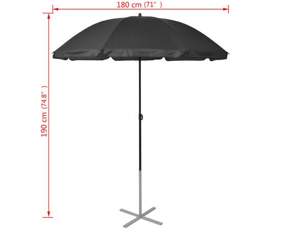 Șezlonguri de plajă cu umbrelă, negru, aluminiu, 9 image