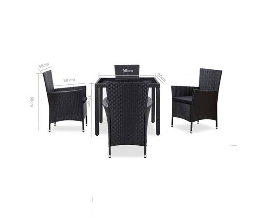 Set de mobilier de exterior, 5 piese, negru, poliratan, 10 image