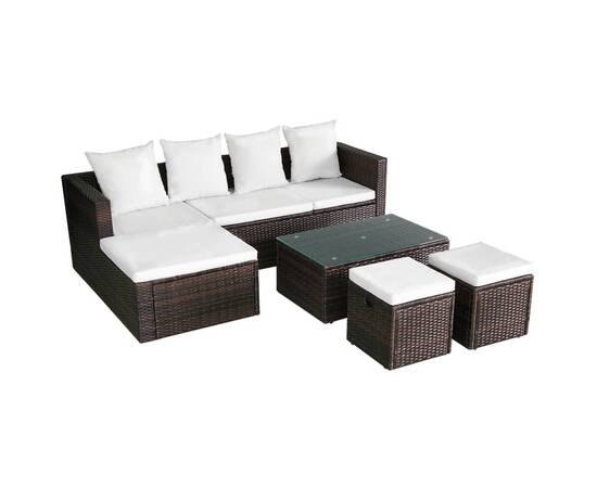 Set mobilier de grădină cu perne, 4 piese, maro, poliratan, 2 image