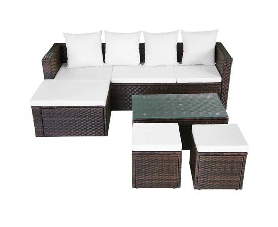 Set mobilier de grădină cu perne, 4 piese, maro, poliratan, 3 image