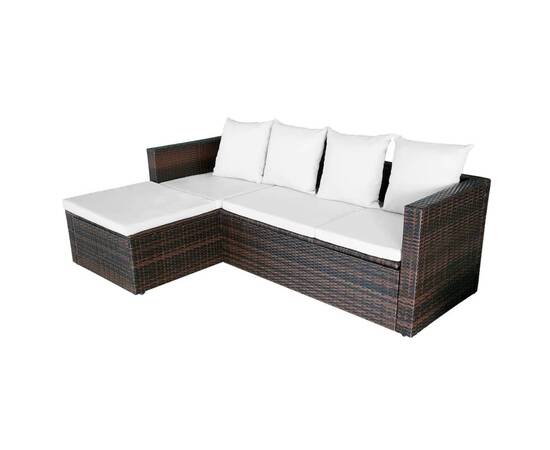 Set mobilier de grădină cu perne, 4 piese, maro, poliratan, 8 image