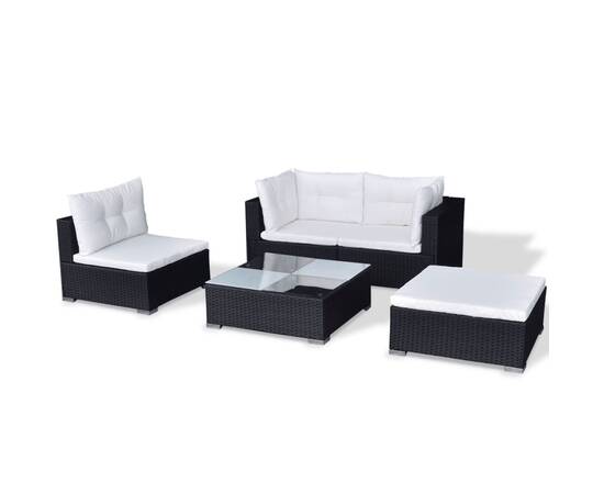 Set mobilier de grădină cu perne, 5 piese, negru, poliratan, 5 image