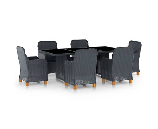 Set mobilier exterior cu perne, 7 piese, gri închis, poliratan