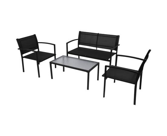 Set mobilier de grădină, 4 piese, negru, textilenă