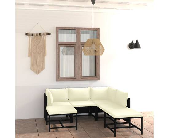 Set mobilier de grădină cu perne, 7 piese, negru, poliratan