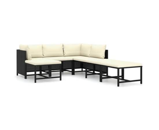 Set mobilier de grădină cu perne, 7 piese, negru, poliratan, 2 image