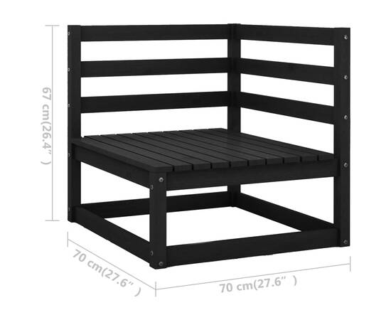 Set mobilier de grădină cu perne 8 piese, negru, lemn masiv pin, 9 image