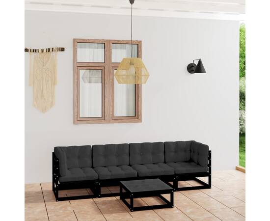 Set mobilier grădină cu perne, 5 piese, lemn masiv pin