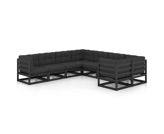 Set mobilier grădină cu perne, 8 piese, negru, lemn masiv pin, 2 image