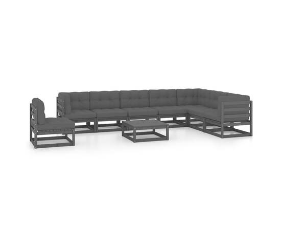 Set mobilier grădină cu perne, 9 piese, negru, lemn masiv pin