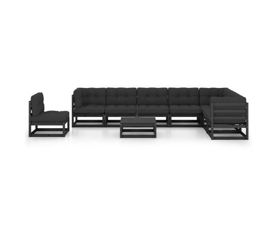 Set mobilier grădină cu perne, 9 piese, negru, lemn masiv pin, 2 image